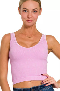 Zenana Washed Two-Way Neckline Ribbed Tank in Mauve