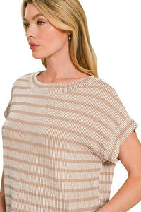 Zenana Boxy Raised Rib Striped Top in Ash Mocha