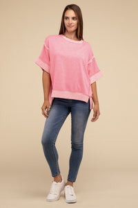 Contrast Trim Drop Shoulder Casual Top