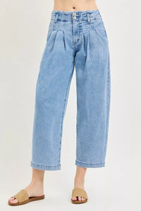 Risen High Rise Cropped Barrel Pleated Jeans PGC21760