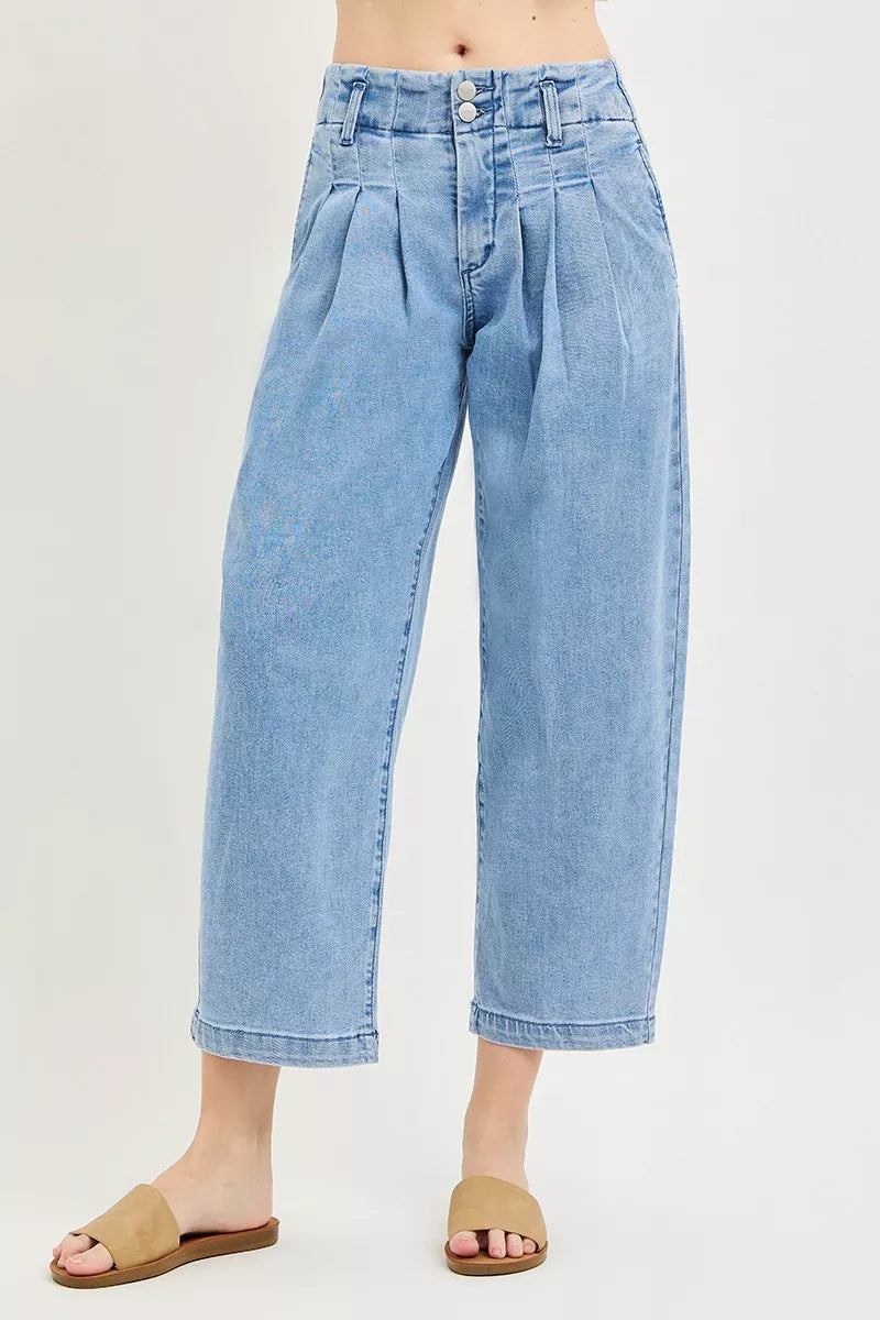 Risen High Rise Cropped Barrel Pleated Jeans PGC21760