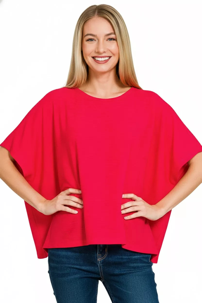 Zenana Round Neck Short Sleeve T-Shirt in Ruby Red