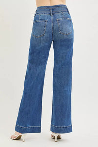 Risen High Rise Wide Waistband Wide Leg Jeans PW21705 