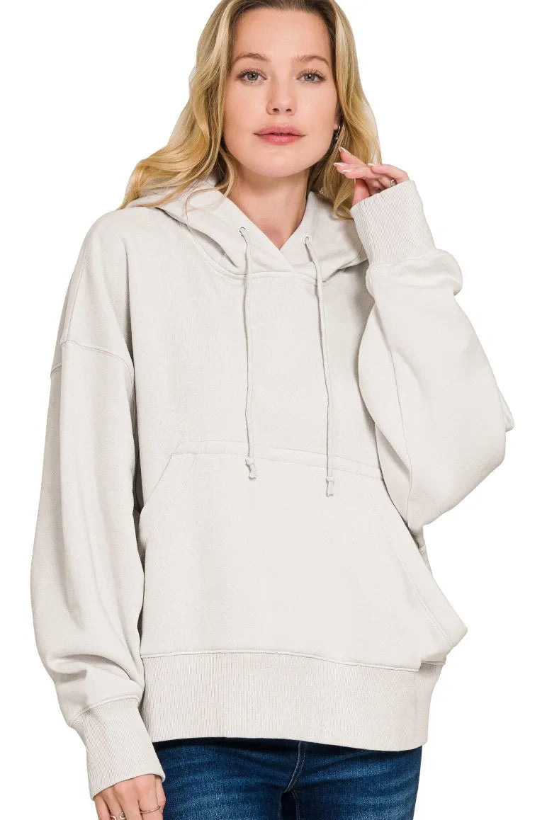 Oversized Fleece Kangaroo Pocket Hoodie in Bone