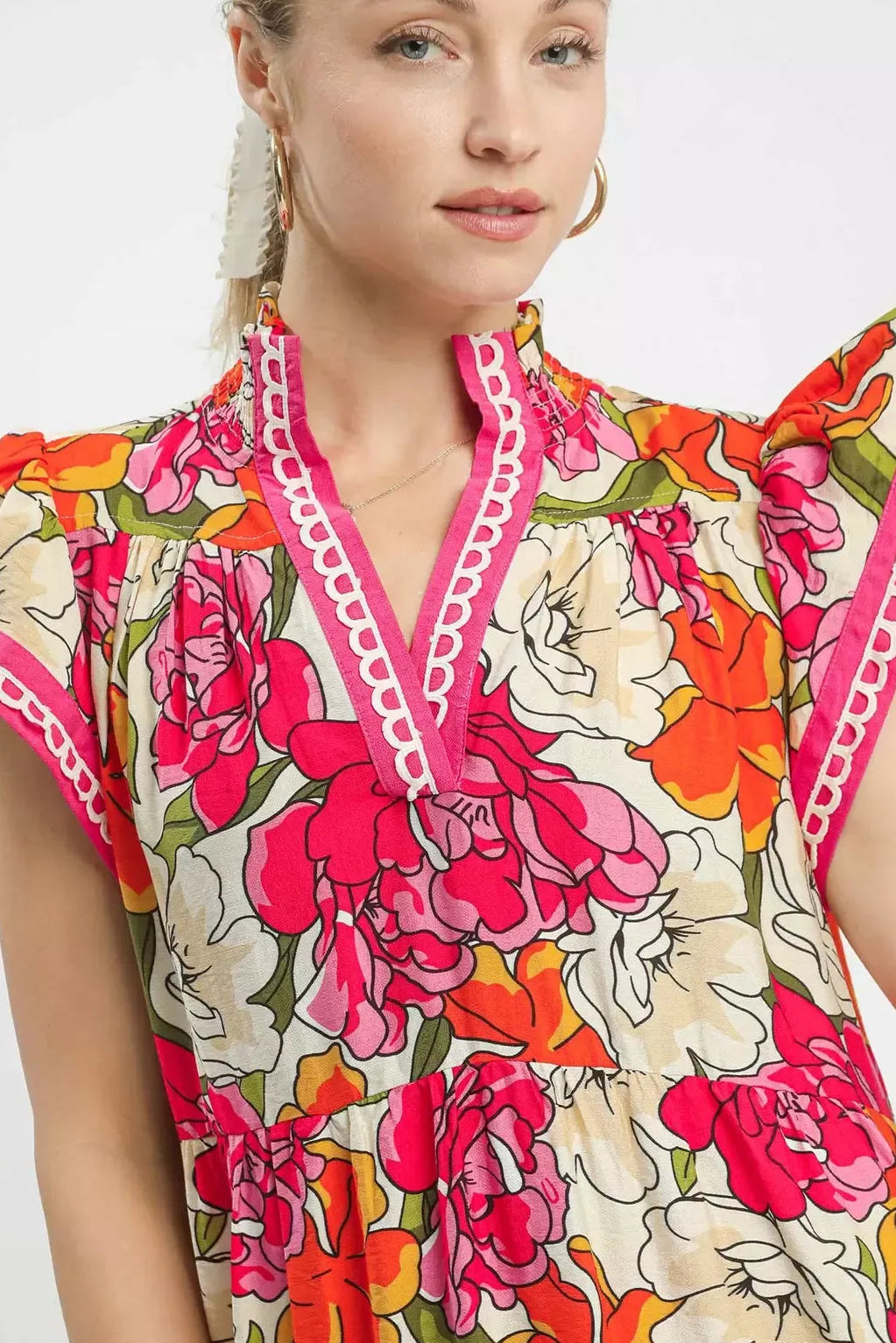 Summer Mix Bold Floral Tiered Midi Dress
