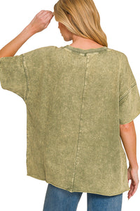 Zenana French Terry Mineral Washed Boyfriend Tee - Light Olive