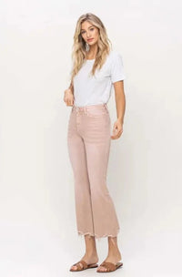 VERVET by Flying Monkey Dusty Coral High Rise Crop Flare Jeans