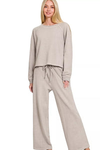 Zenana Washed French Terry Pullover & Pants Set