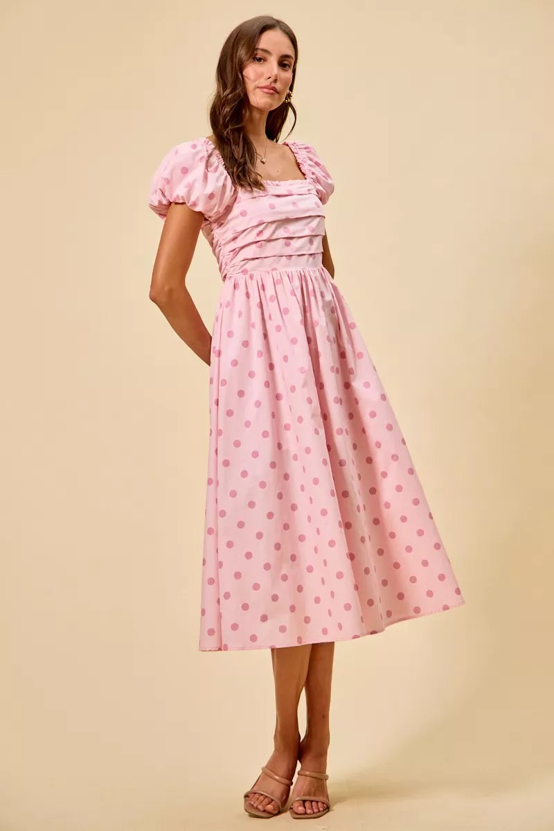 Pink Polka Dot Midi Dress