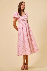 Pink Polka Dot Midi Dress