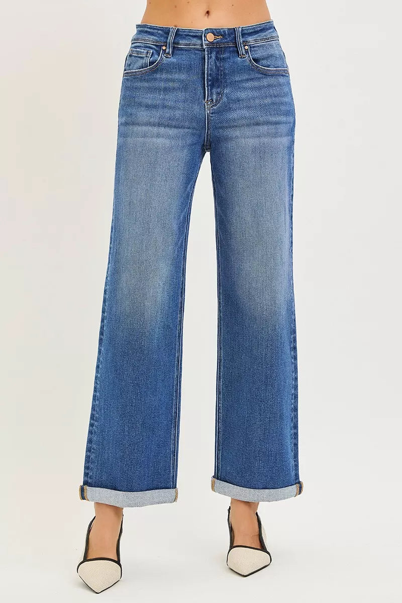 Risen High Rise Relaxed Fit Ankle Straight Cuffed Jeans