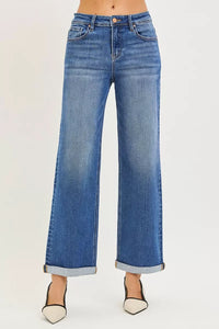 Risen High Rise Relaxed Fit Ankle Straight Cuffed Jeans
