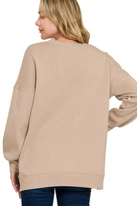 Zenana Fleece Hi-Low Boyfriend Sweatshirt with Pockets - Ash Mocha