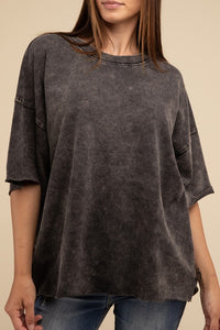 French Terry Mineral Washed Drop Shoulder Short Sleeve Top