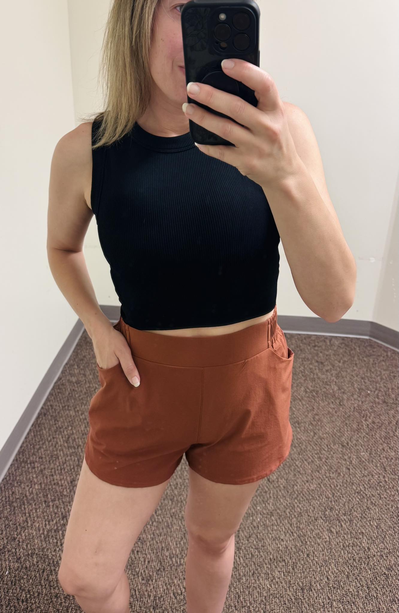 Mono B Around Town Women's Athleisure Shorts - Brown Patina & Wishlist Seamless Ribbed Padded Crop Top w/ Bra