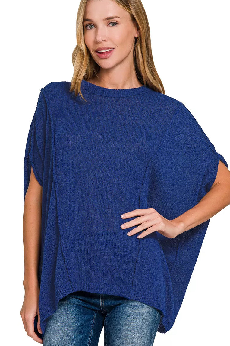Zenana Light Navy Oversized Short Sleeve Knit Top