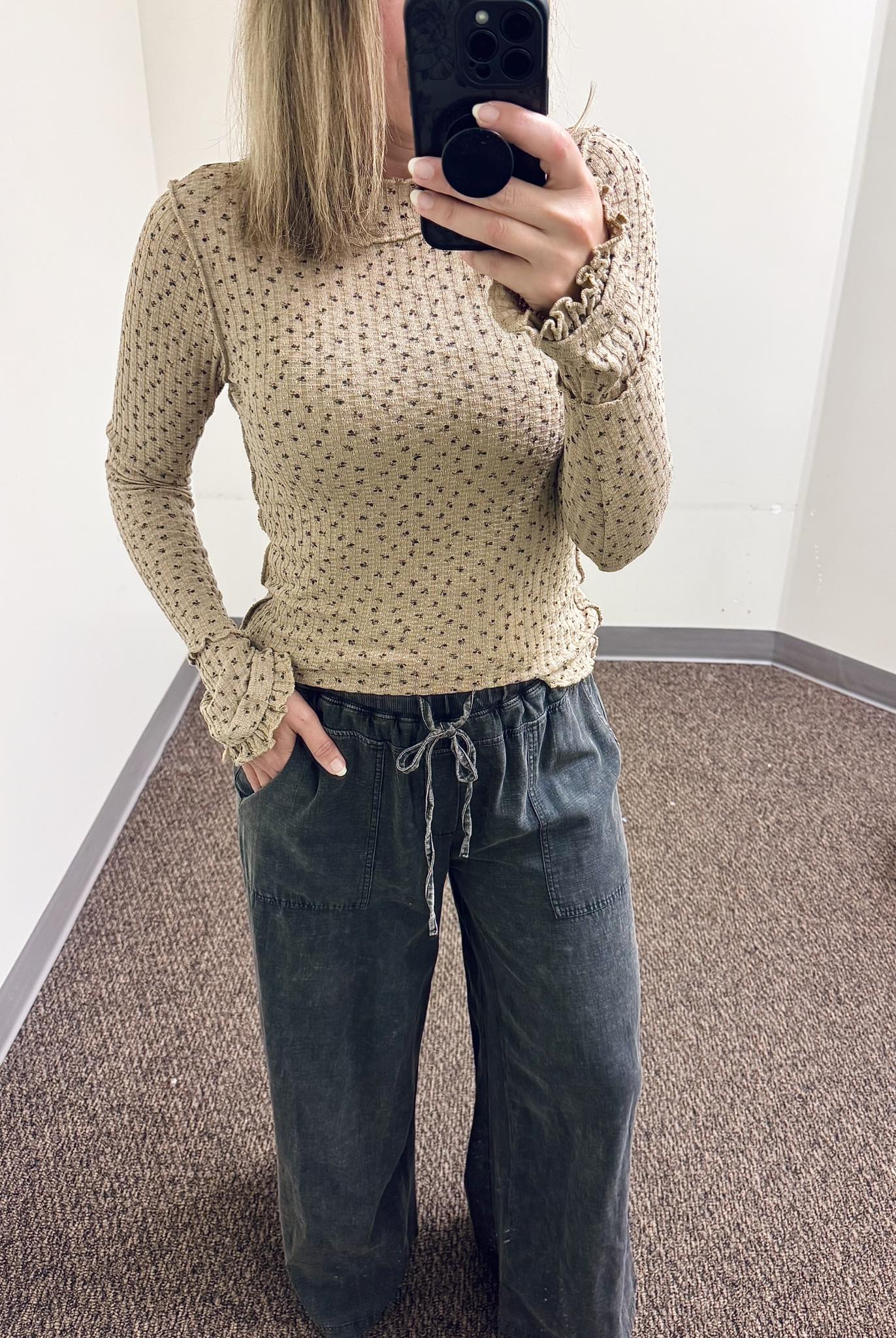 Cotton Mineral Washed Wide Leg Pants