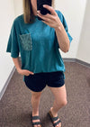 Easel Crochet Pocket Mineral Washed Top - Teal & Mono B Around Town Women's Athleisure Shorts - Black