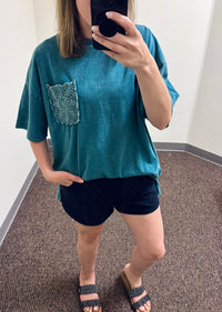 Easel Crochet Pocket Mineral Washed Top - Teal & Mono B Around Town Women's Athleisure Shorts - Black
