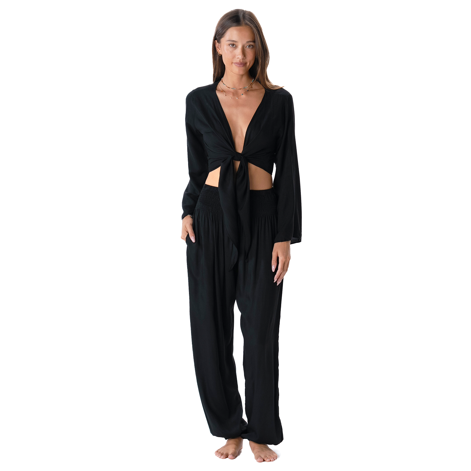 Lotus and Luna Black Daydreamer Top & Harem Pants Set