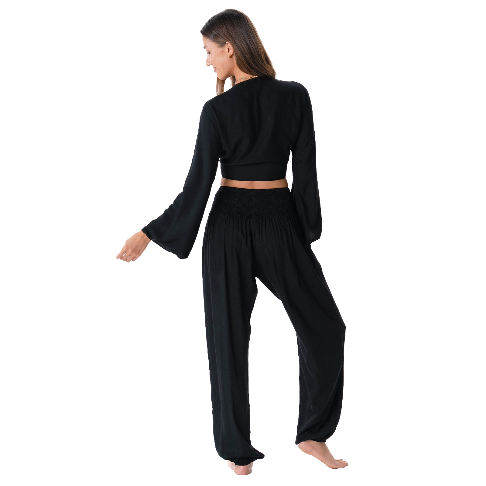 Lotus and Luna Black Daydreamer Top & Harem Pants Set