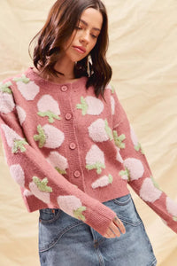 Strawberry Button Down Sweater Cardigan