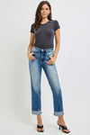 RISEN High Rise Crop Straight Cuffed Jeans