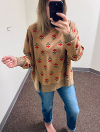 Washed Retro Tulip Thermal Pullover - Faded Camel & Risen Mid Rise Boyfriend Cuffed Jeans