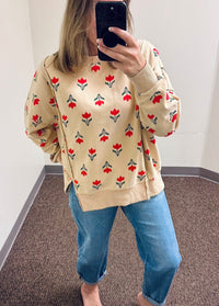 Washed Retro Tulip Thermal Pullover - Natural & Risen High Rise Crop Mild Barrel Jeans