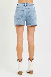 Risen High Rise Floral Embroidered Denim Shorts RDS6460