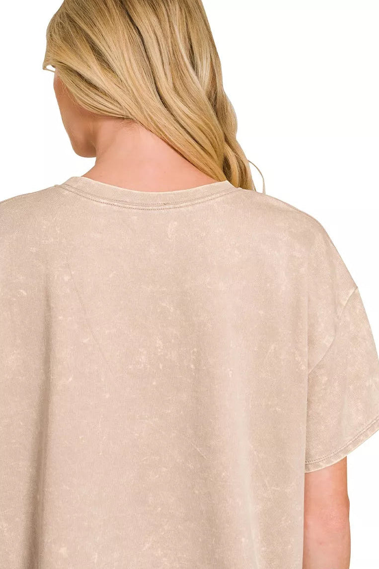 Zenana French Terry Acid Washed Relaxed Top & Shorts Set