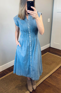 Button Up Denim Midi Dress