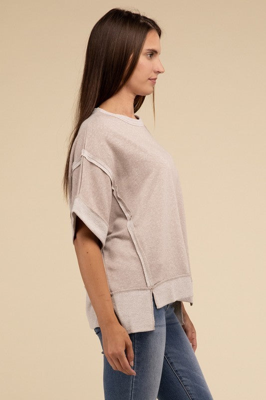 Contrast Trim Drop Shoulder Casual Top