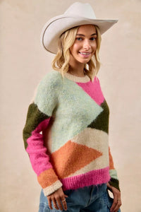 Multi Color Block Geometric Sweater
