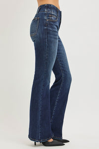 Risen High Rise Flare Jeans With Seam Detail Waistband