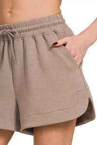 Zenana Scuba Elastic Waistband Shorts with Pockets in Cocoa