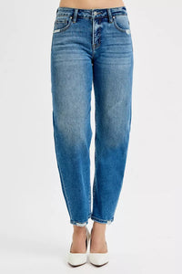 Risen High Rise Tummy Control Ankle Slim Barrel Jeans