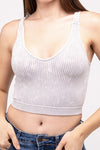 Mineral Wash Ribbed Cropped V-Neck Tank Top