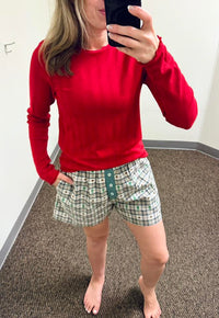 Wishlist Pointelle Knit Top in Cherry Red and Wishlist Teddy Bear Boxer Shorts