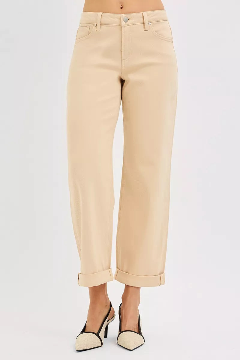 Risen Tummy Control Mid Rise Ankle Relaxed Barrel Jeans