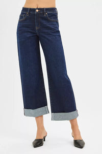 Risen Mid Rise Dark Wash Wide Leg Jeans PWC21182