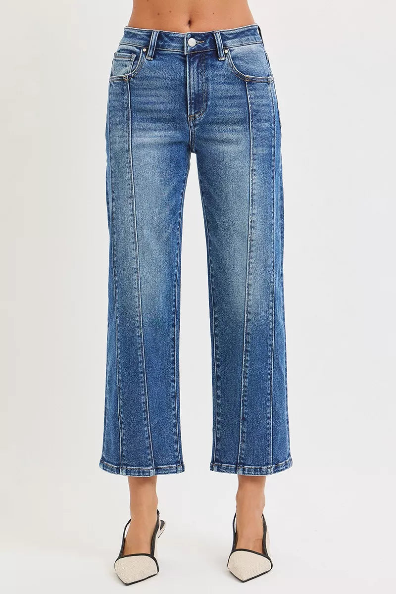 Risen High Rise Front Seam Crop Straight Jeans