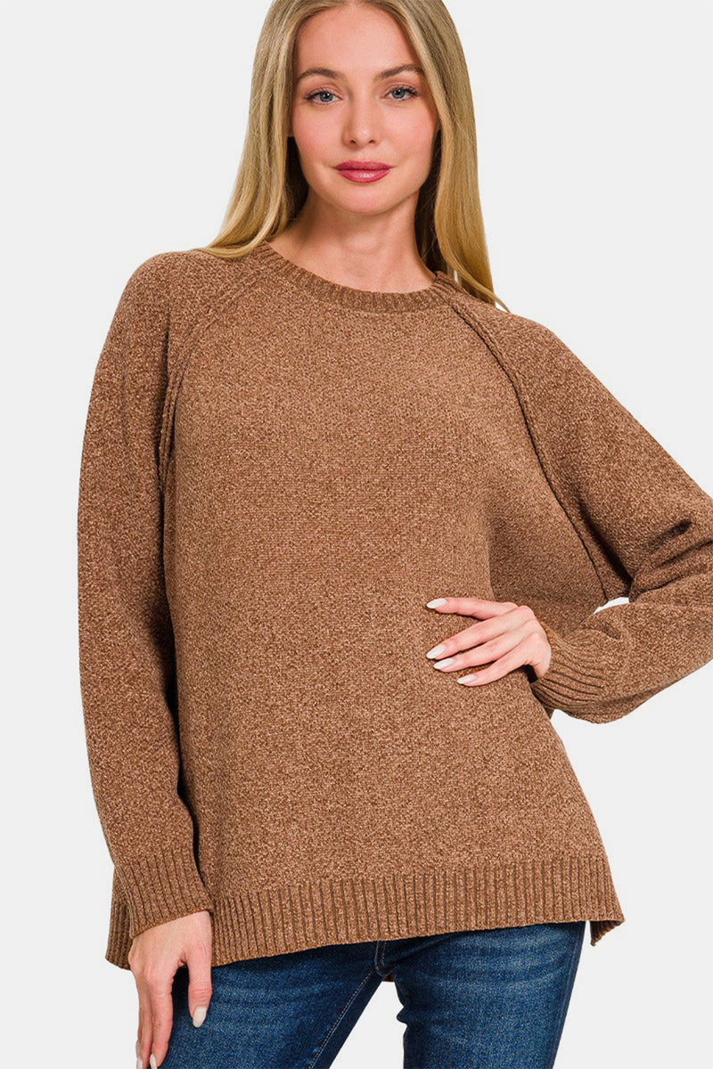 Raglan Chenille Sweater - Deep Camel