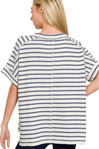 Striped Jacquard Round Neck Short Sleeve Box Tee