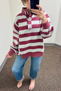 Easel Rugby Stripe Washed French Terry Pullover