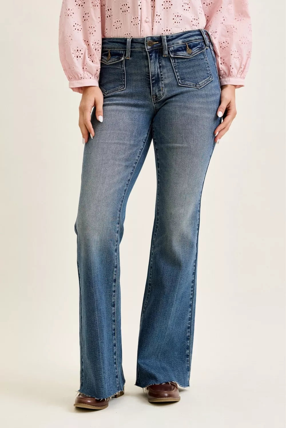 Judy Blue Mid Rise Vintage Wash Flare Jeans