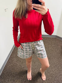 Wishlist Pointelle Knit Top in Cherry Red and Wishlist Teddy Bear Boxer Shorts