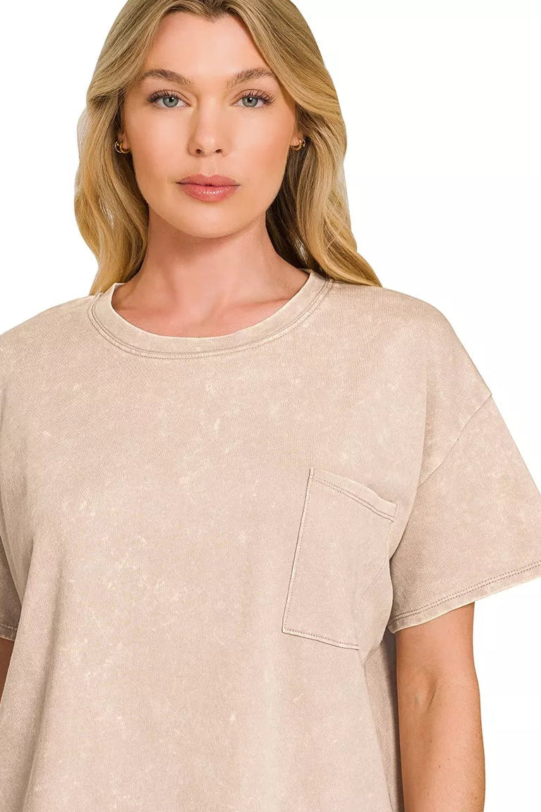 Zenana French Terry Acid Washed Relaxed Top & Shorts Set