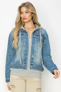 Risen Oversized Denim Jacket with Hoodie Lining