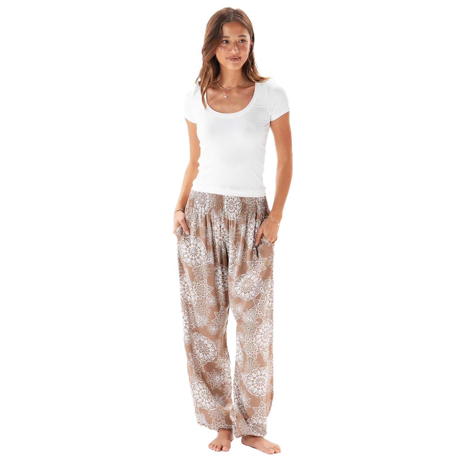 Lotus and Luna Pearl White Full Length Yin Scoop Neck Top